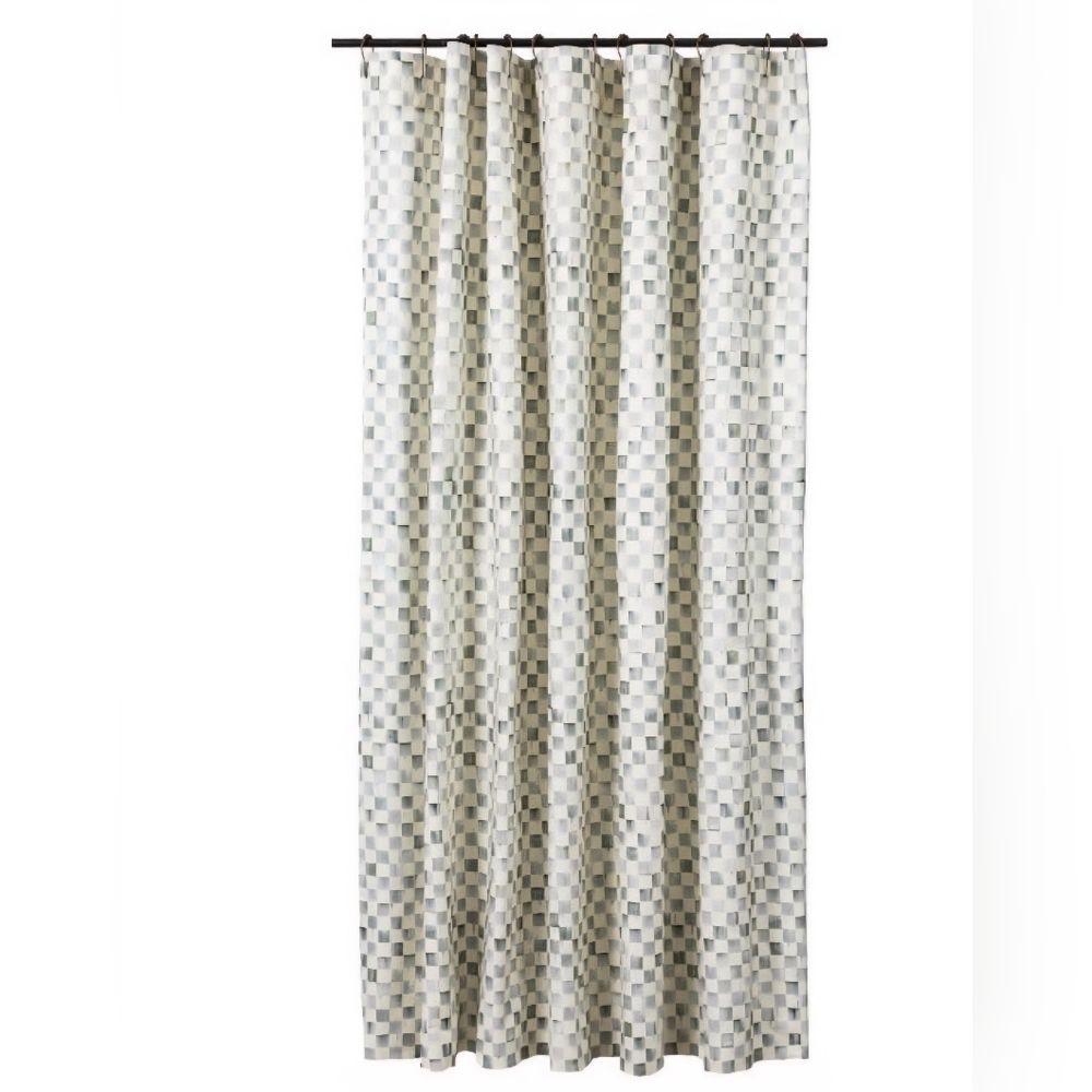 MacKenzie-Childs Sterling Check Shower Curtain, Retail $199.95 USD, Size 72"×72"